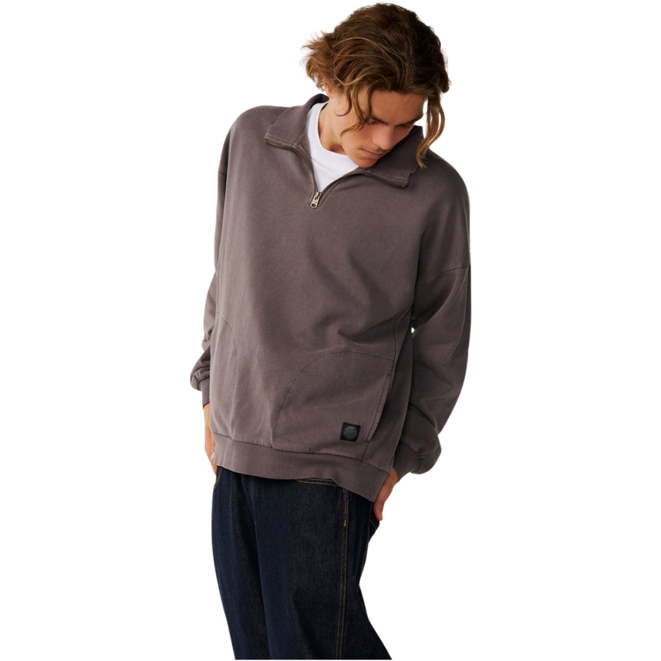 Rip Curl Mens Premium Surf 1/4 Zip Crew 0AOMFL - Deep Mushroom